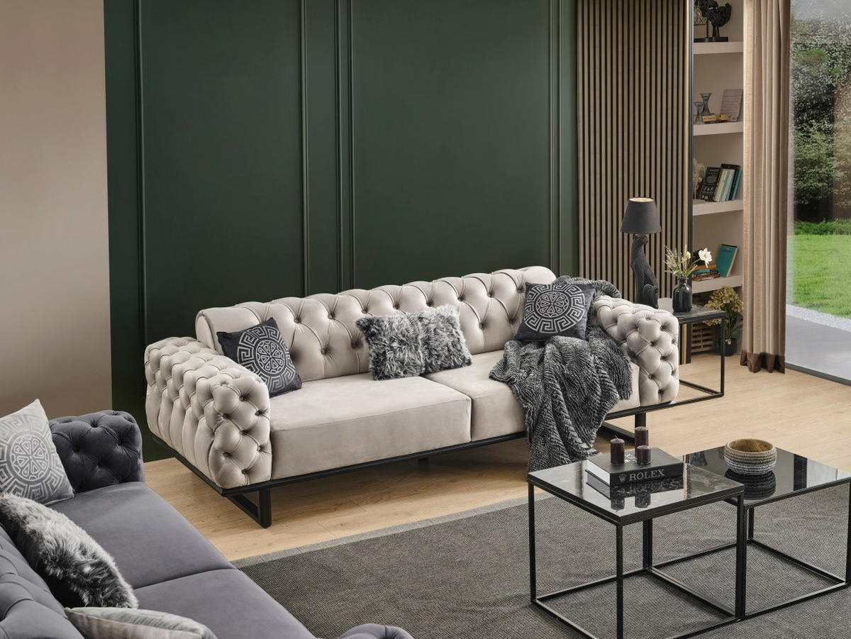 2 Sitzer SOFA Zen Samt Seidengrau - Hellgrau, Holz/Textil (190/80/100cm) - Villa Möbel