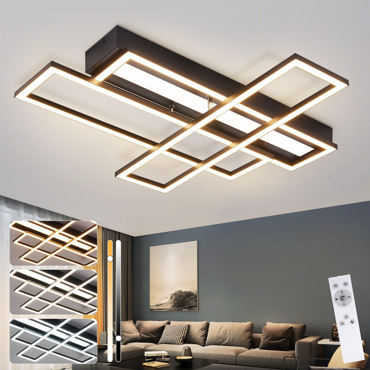 LED-DECKENLEUCHTE Mahoney 55.5/66.5/9.7cm - Schwarz, Metall (66.5/55.5/9.7cm) - Nettlife