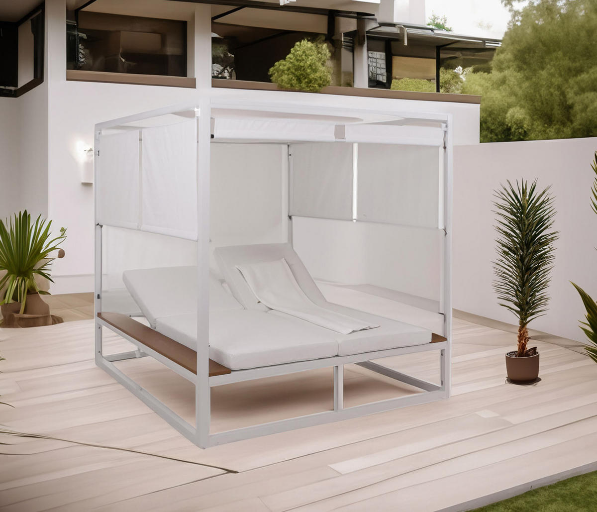 LOUNGE-GARTENLIEGE M63B Weiß, Cremeweiß - Weiß, Metall (200/200/200cm) - MCW