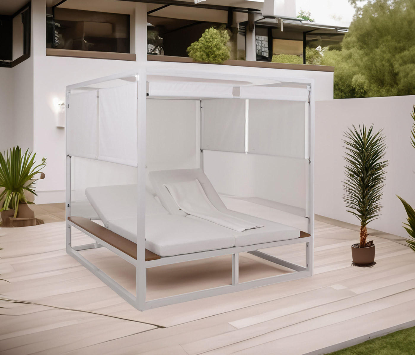 Thumbnail - MCW Lounge-Gartenliege, Weiß, Weiß, Metall, 200x200x200 cm, Gartenmöbel, Gartenliegen