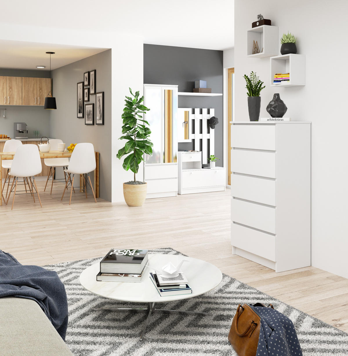 KOMMODE Weiß 121/60/40 - Weiß, Holzwerkstoff (60/121/40cm) - RAUMHIRSCH FURNITURE