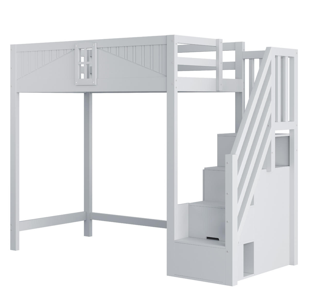 VISOKA postelja 90/200 cm siva z zamenljivo lestvijo in stranskim shranjevanjem iz lesa - siva, leseni material (90/200cm) - OKWISH