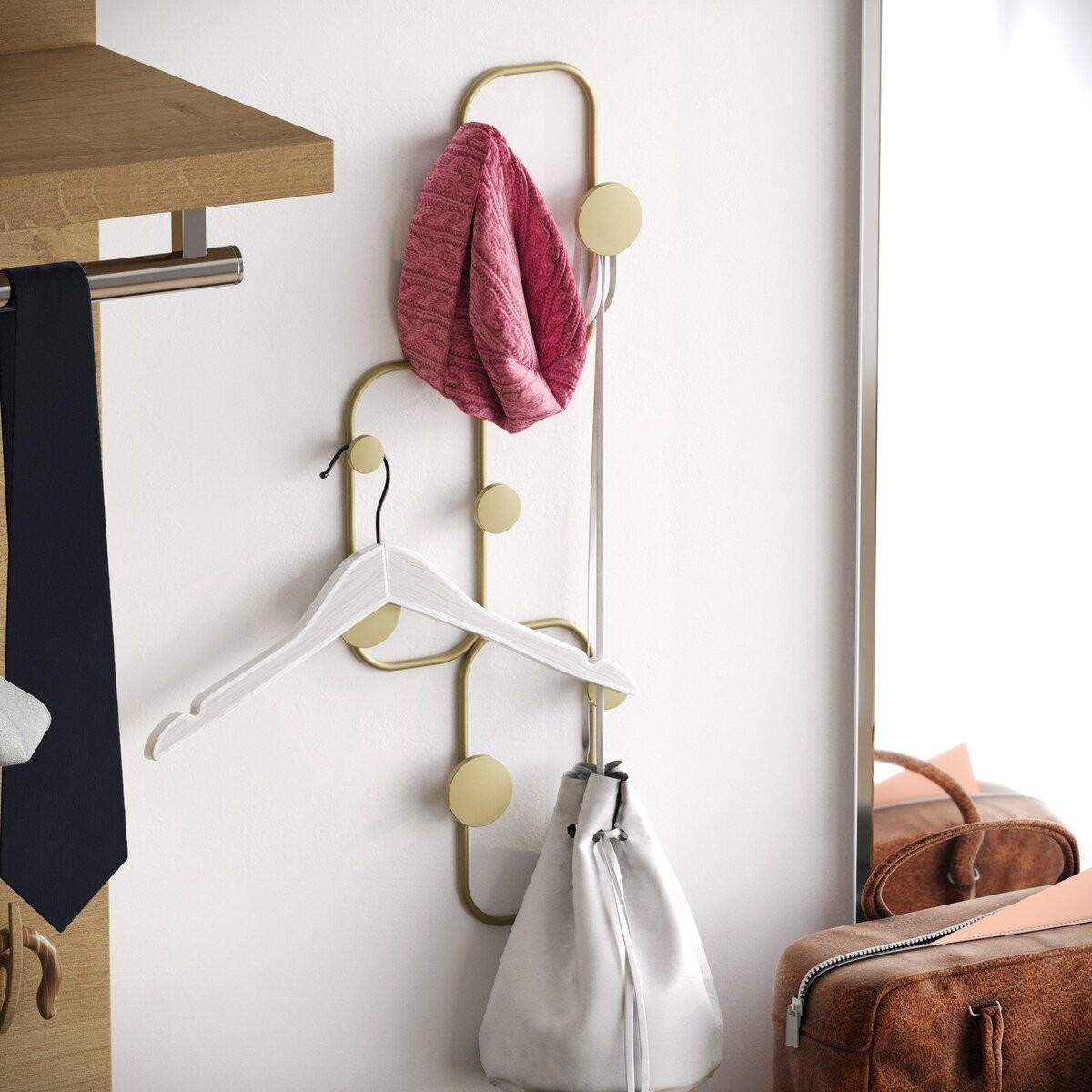 WANDGARDEROBE mit 6 abgerundeten Haken aus schwarzem Metall 70/28/5 cm - Goldfarben, Metall (5/70/28cm) - Calicosy