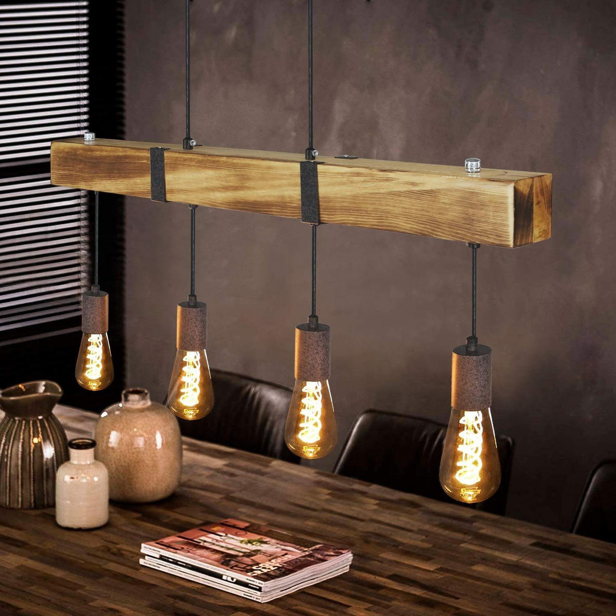 HÄNGELEUCHTE Claudia 4-flammig 80/6/6 cm - Braun, Holzwerkstoff (80/6/6cm) - Nettlife
