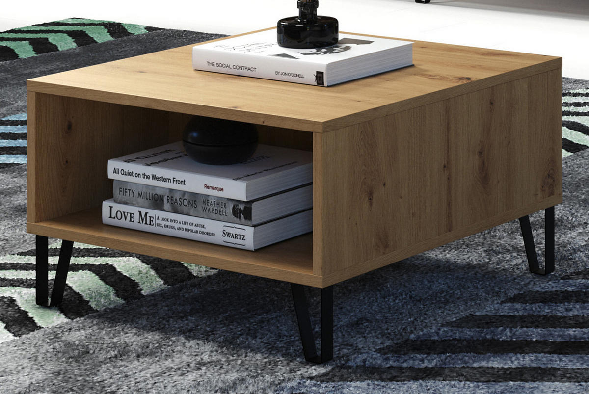COUCHTISCH Eiche Artisan 60 x 60 cm quadratisch, Beistelltisch mit Ablage - Eichefarben/Schwarz, Holzwerkstoff/Metall (60/60/37cm) - Top.Furn