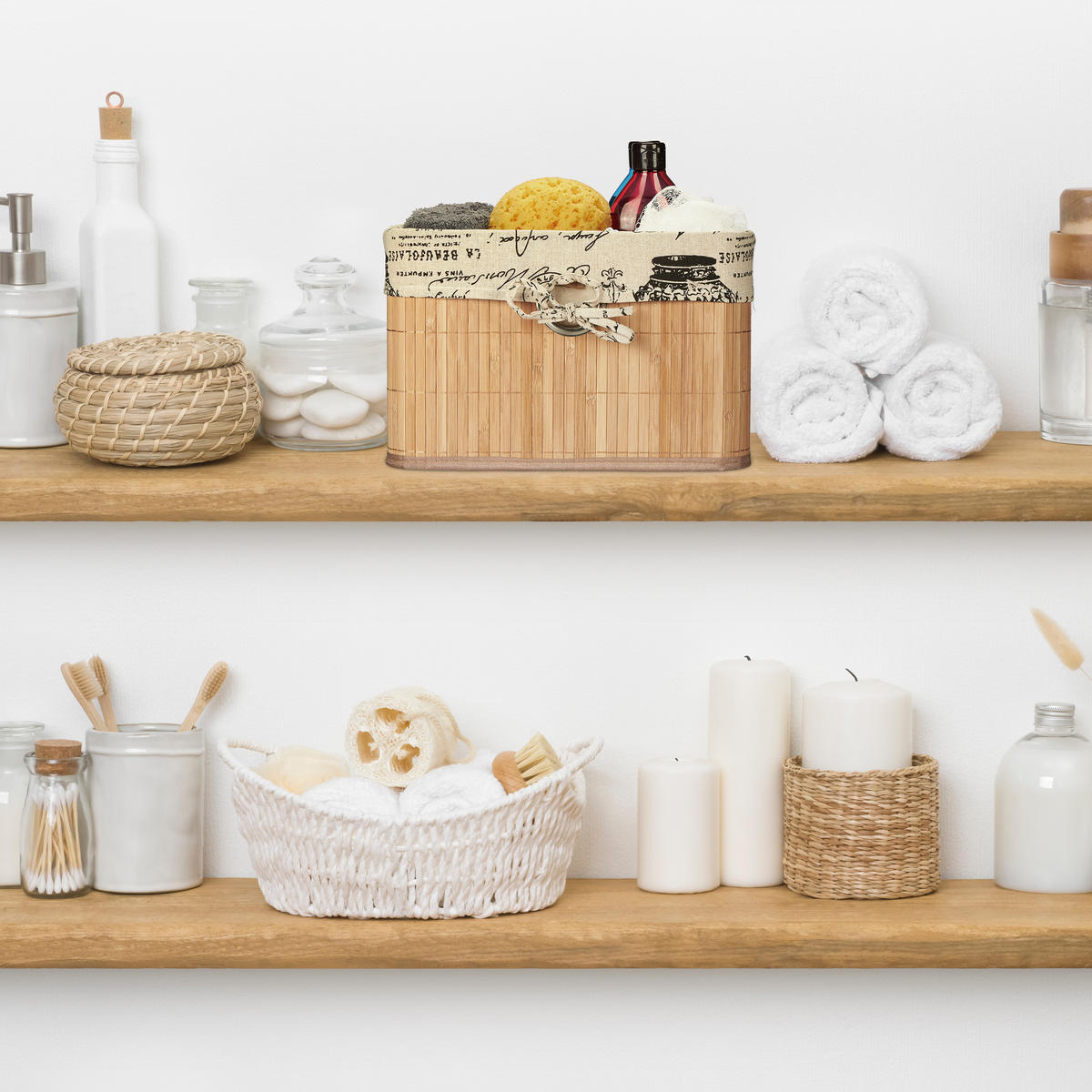 AUFBEWAHRUNGSKORB - Multicolor, Holz/Textil (31/20/31cm) - Relaxdays