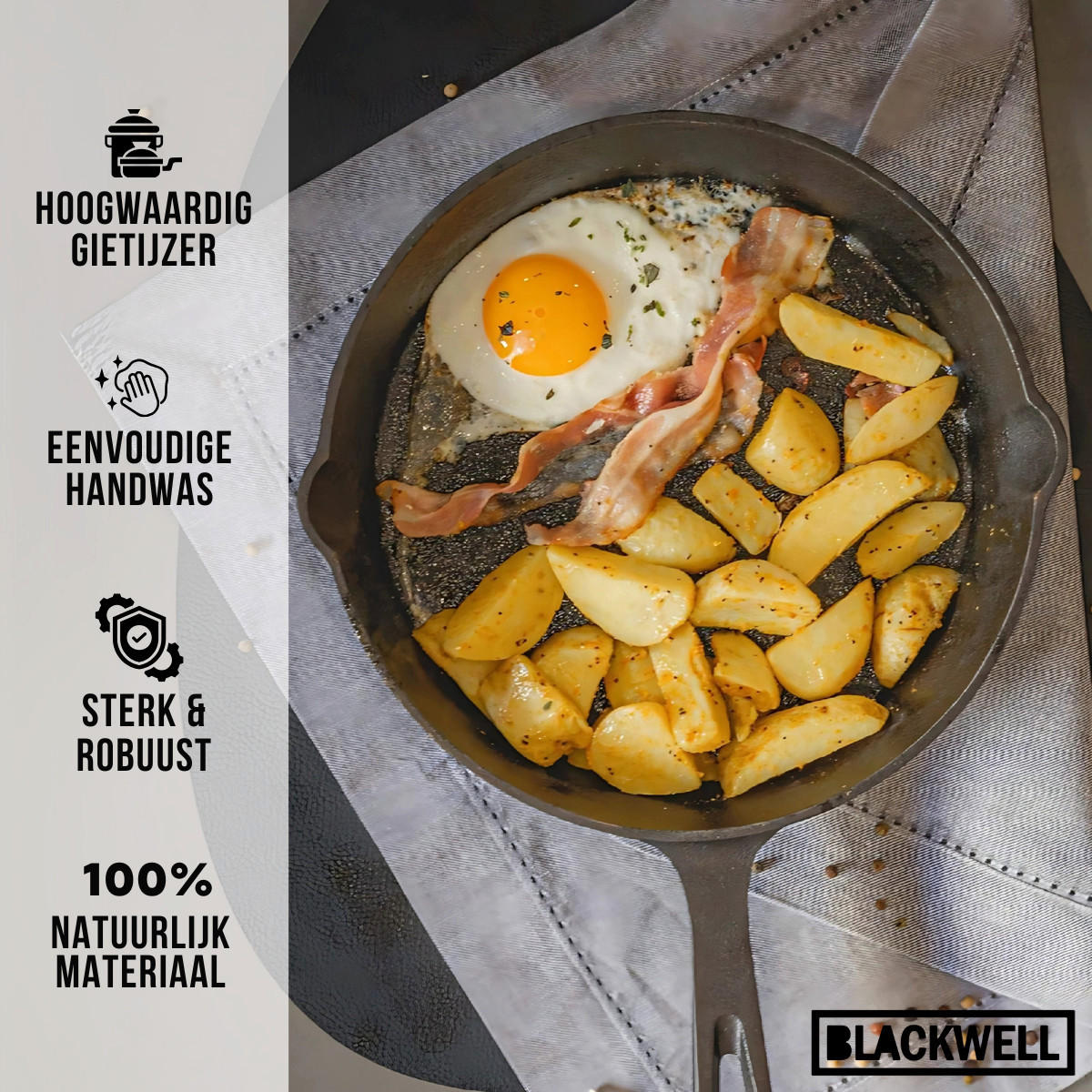 PFANNENSET Dutch Oven BBQ Set Gusseisen - Bräter + Lifter, Bratpfanne ø 20 cm & Steelpan 18 cm - 4-teilig - Schwarz, Keramik (1/2/2cm) - Blackwell