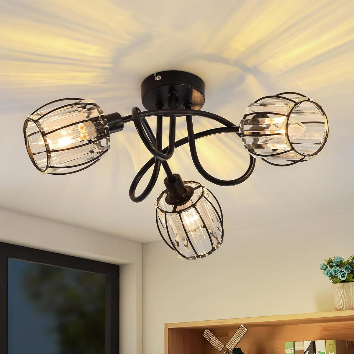 DECKENSTRAHLER Flammenschanz 20.5/20.5/40 cm - Schwarz, Glas (40/20.5/20.5cm) - ZMH