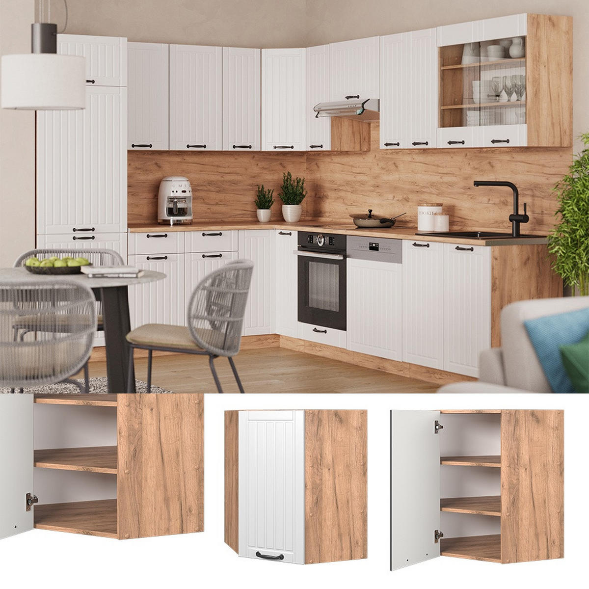 ECKHÄNGESCHRANK Fame-Line Weiß Landhaus 57 cm - Honigeiche/Weiß, Holzwerkstoff (57/72/34.1cm) - Vicco