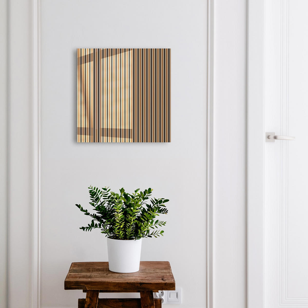 SCHLÜSSELBOX Weiß 30x30 cm – Türöffnung nach rechts - Minimalistische Streifen - Braun, Metall (30/30/5cm) - TULUP