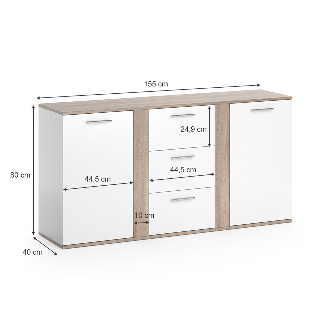 KOMMODE Novelli Sonoma 155 x 80 cm mit Schubladen - Sonoma Eiche, Holzwerkstoff (40/80/155cm) - Vicco