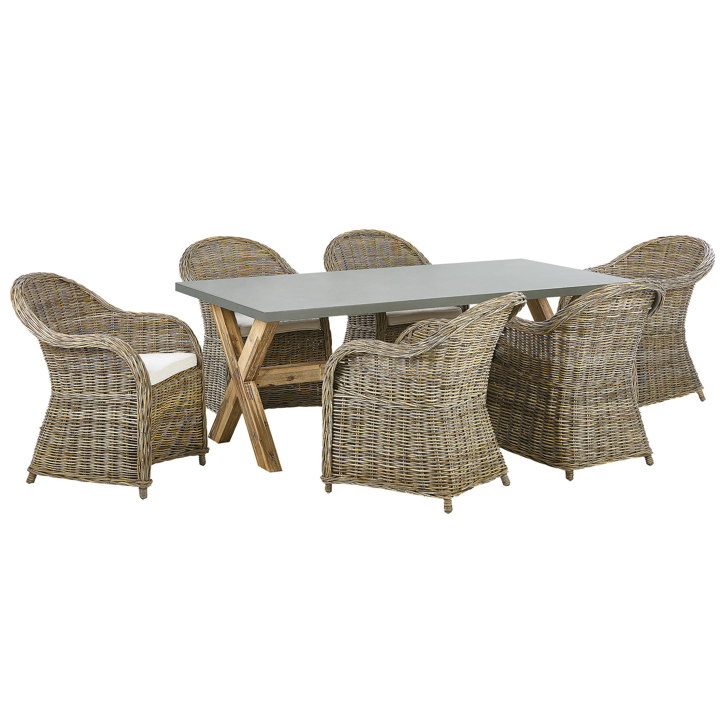 GARTENMÖBEL SET 6-Sitzer Rattan natürlich Auflagen cremeweiß Susua/Olbia - Hellbraun/Beige, Naturmaterialen - Beliani