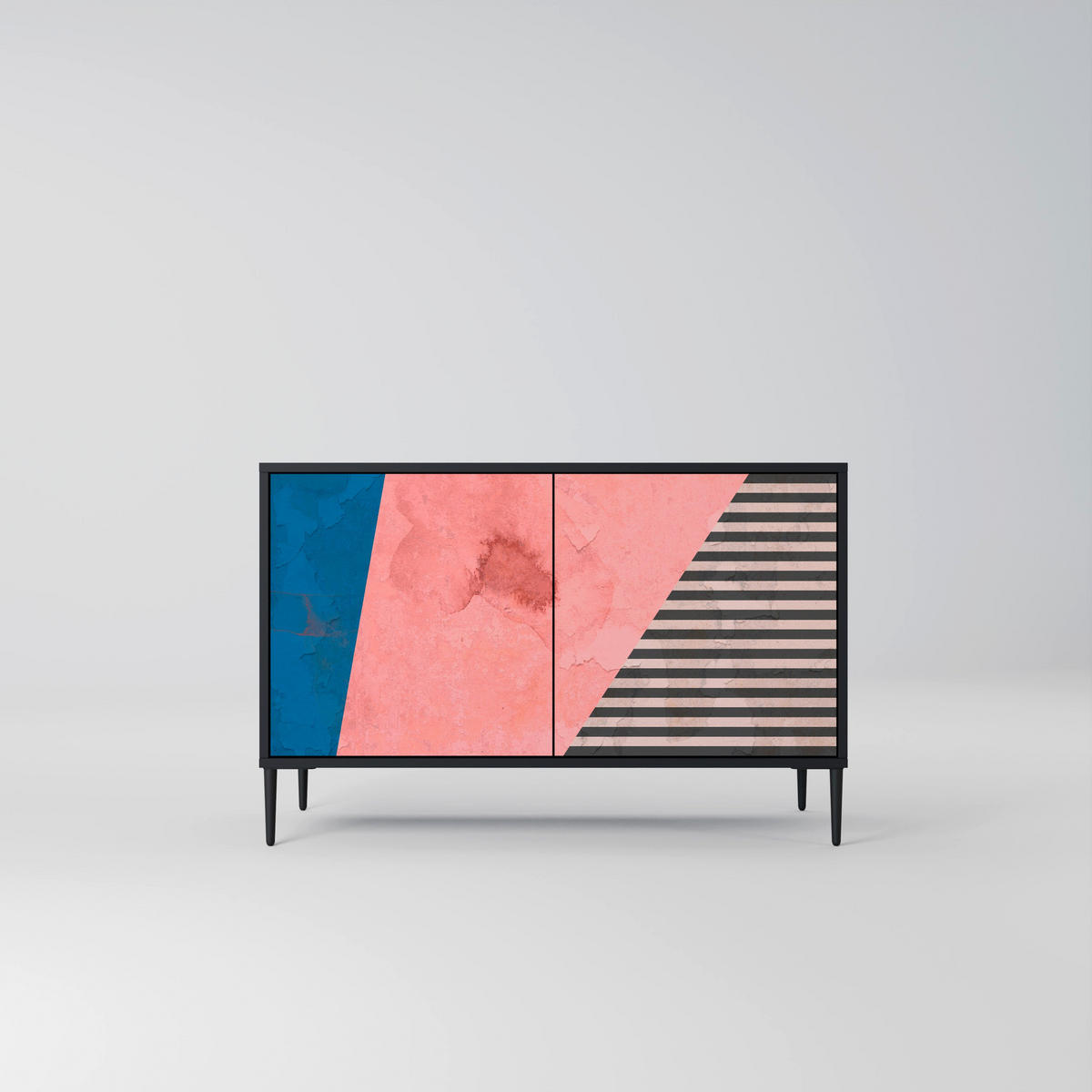 SIDEBOARD GLAMOROUS STRIPE, Eicheneffekt, 111x42x77,5 cm, 2 Türen - Eichefarben/Buchefarben, Holzwerkstoff/Buchenholz (111/77.5/42cm) - SpaceRebels