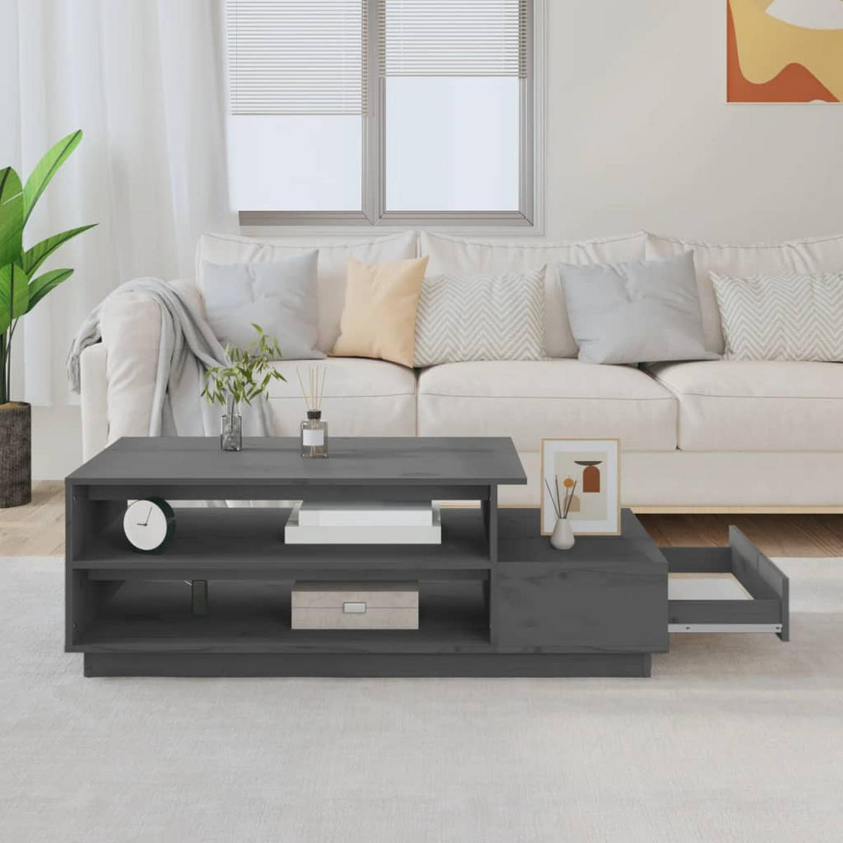 COUCHTISCH Grau 120x50x40,5 cm Massivholz Kiefer - Grau, Holz (120/50/40.5cm) - furnicato