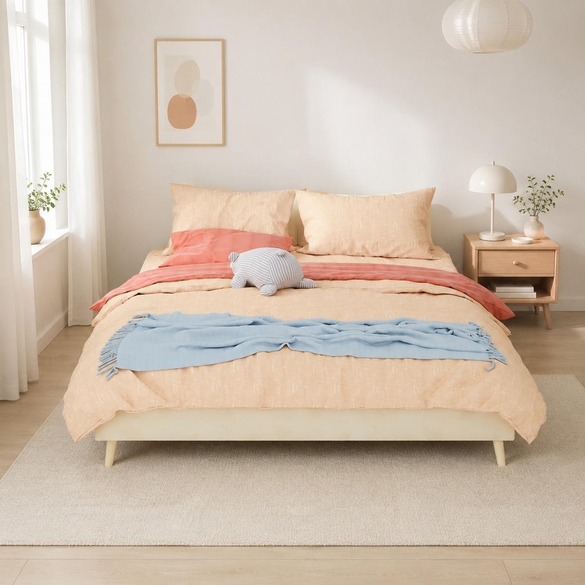 POLSTERBETT 160/200 mit Hollandvelours und geometrischem Design in Beige - Beige, Holzwerkstoff/Textil (160/200cm) - EVRYAE
