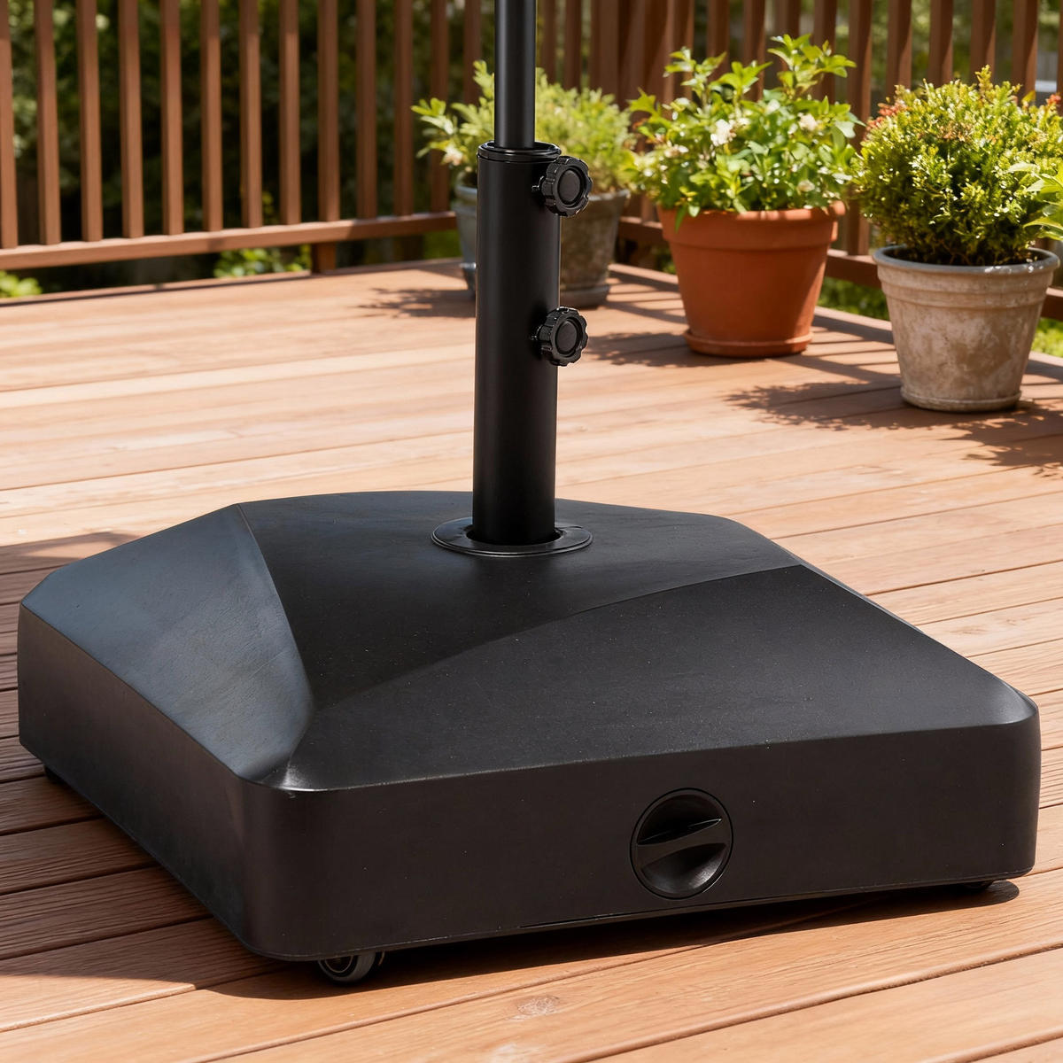 SONNENSCHIRMSTÄNDER mit Rollen mit 43kg Wasser/ 60kg Sand befüllbar, Metall, Schwarz - Schwarz, Kunststoff (54.5/54.5cm) - Outsunny