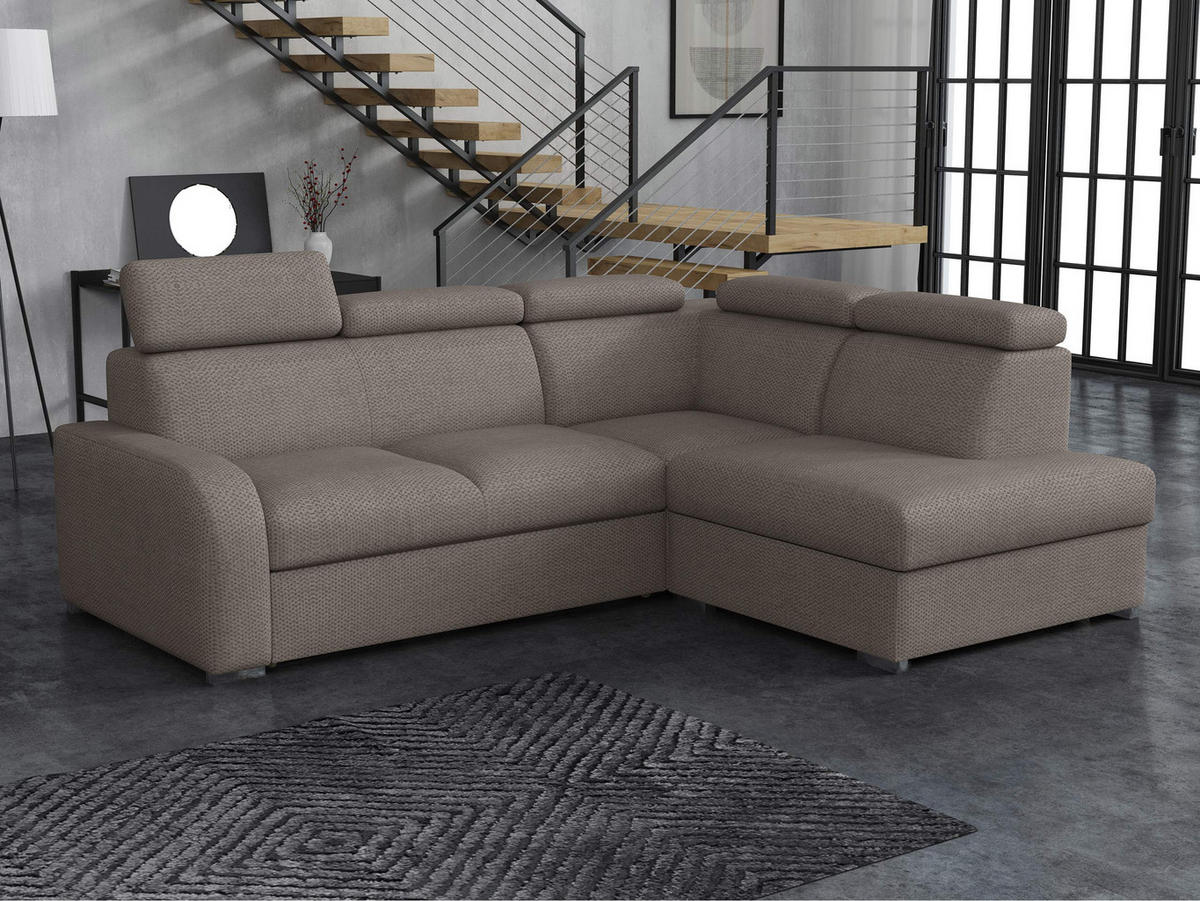 ECKSOFA Oslo 2rRLXp, Seite: Rechts 2R+R+LXP - Hellbraun/Silberfarben, Holz/Textil (250/200cm) - MIRJAN24