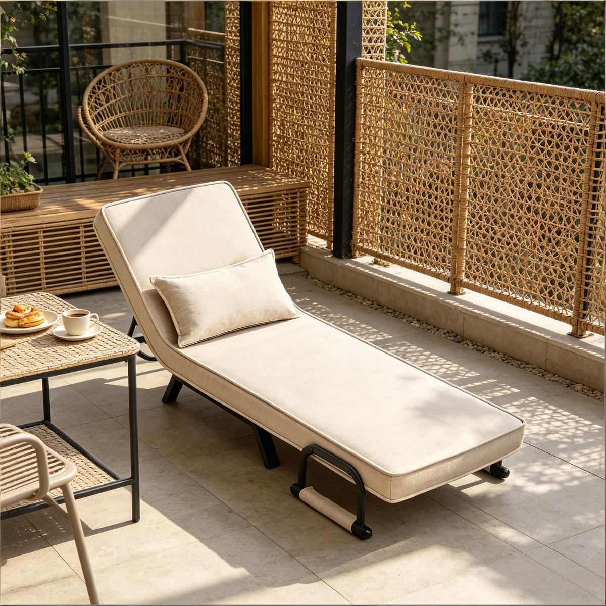 SCHLAFSESSEL 3-in-1, 5-fach verstellbar, DE-42146, Beige - Beige, Metall (75/78/65cm) - ComfortXL