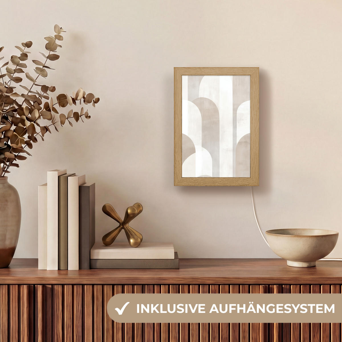 STOLNÍ LAMPA Abstraktní oblouky - Moderní - Béžová 15x20 cm - barva koloniálního buku, kompozitní dřevo (8/15/20cm) - OnlyWow