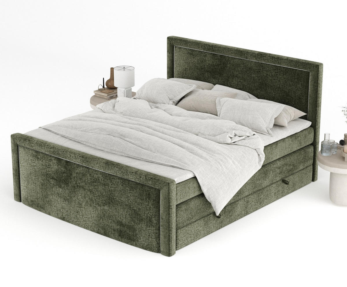 BOXSPRINGBETT Lavenda Olivenfarbe 180/200 cm - Schwarz/Olivgrün, Holz/Holzwerkstoff (180/200cm) - Maison de Reve