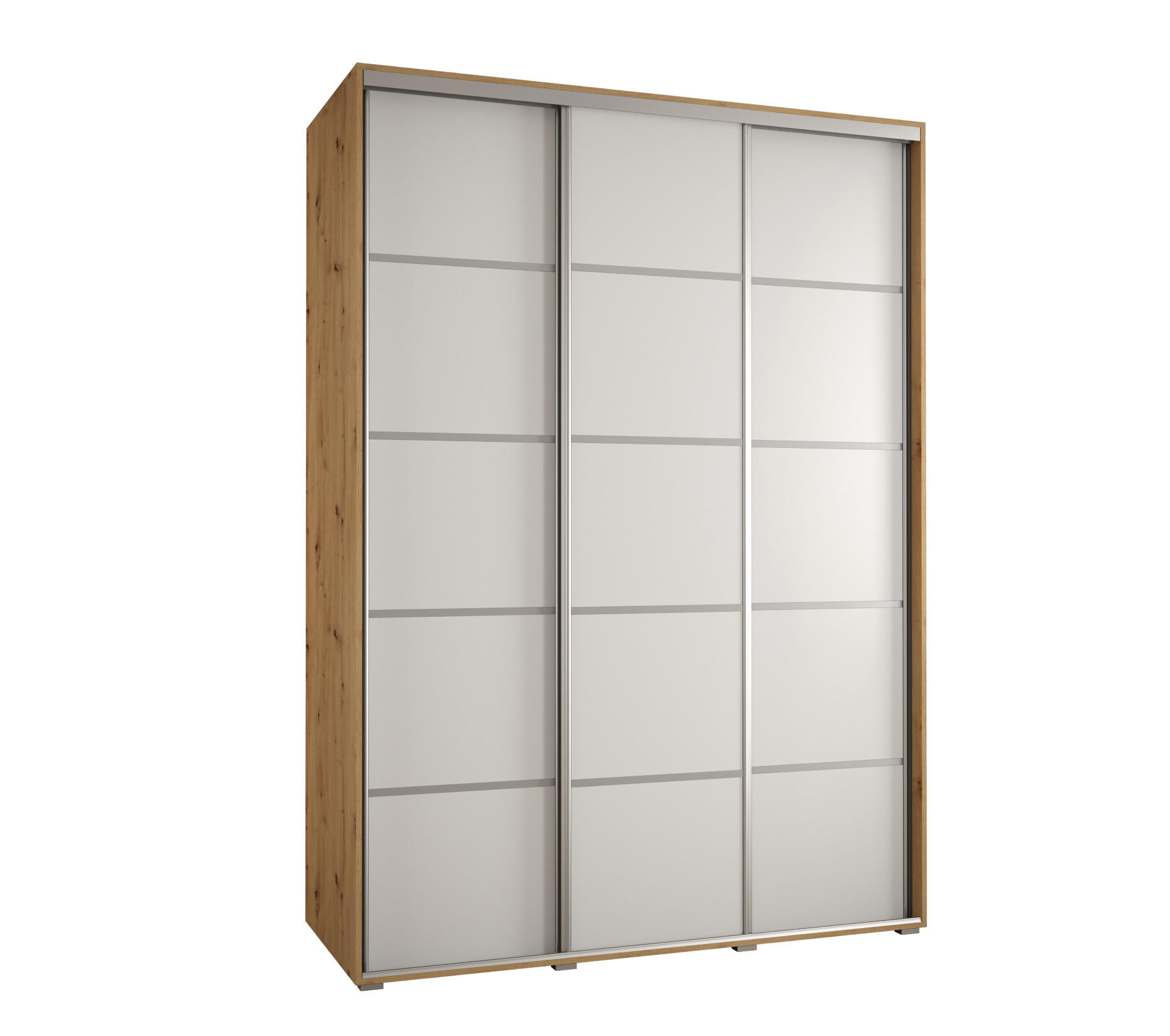 Abiks Möbel Schwebetürenschrank Eiche Artisan, Weiß, Silber 170x235x45 cm