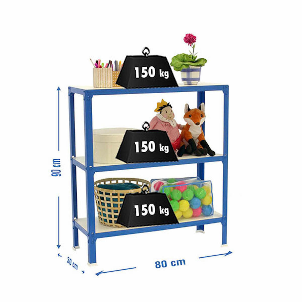 WOHNREGAL Living Koala Wood mit 3 Fachböden HxBxT 90 x 80 x 30 cm Blau/Weiß - Blau, Metall (80/90/30cm) - PROREGAL