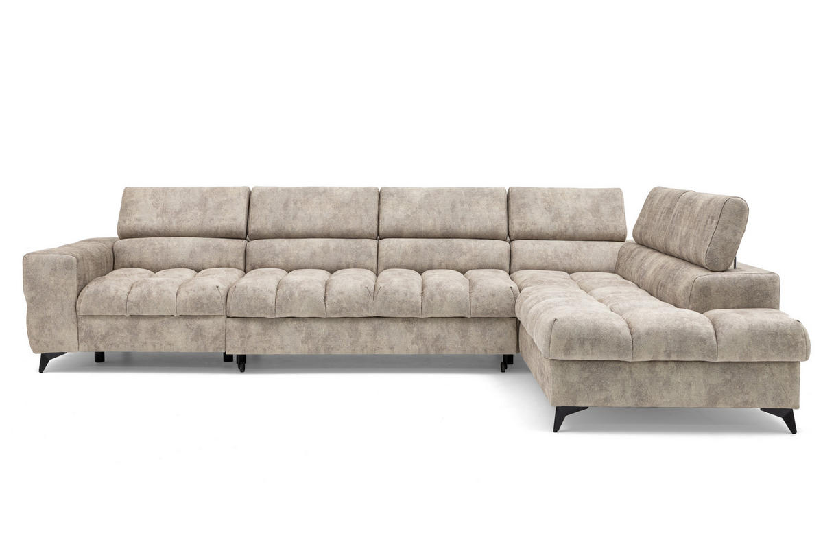 ECKSOFA PUDDING MAXI L Links mit Schlaffunktion 125x195 Velours Beige - Beige/Schwarz, Holz/Textil (350/203cm) - Muffo