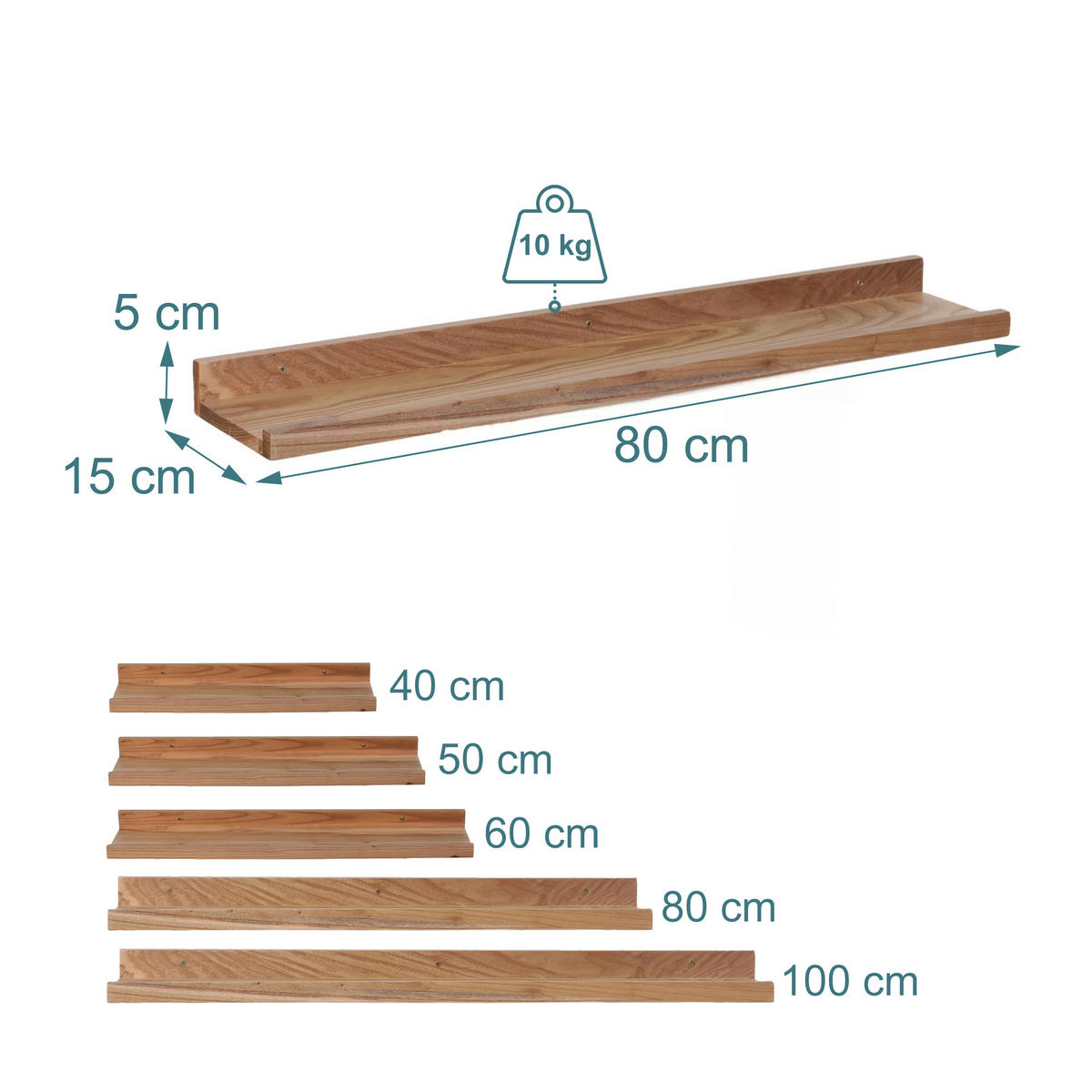 STENNÁ polica - svetlohnedá, drevo (80/5/15cm) - Relaxdays