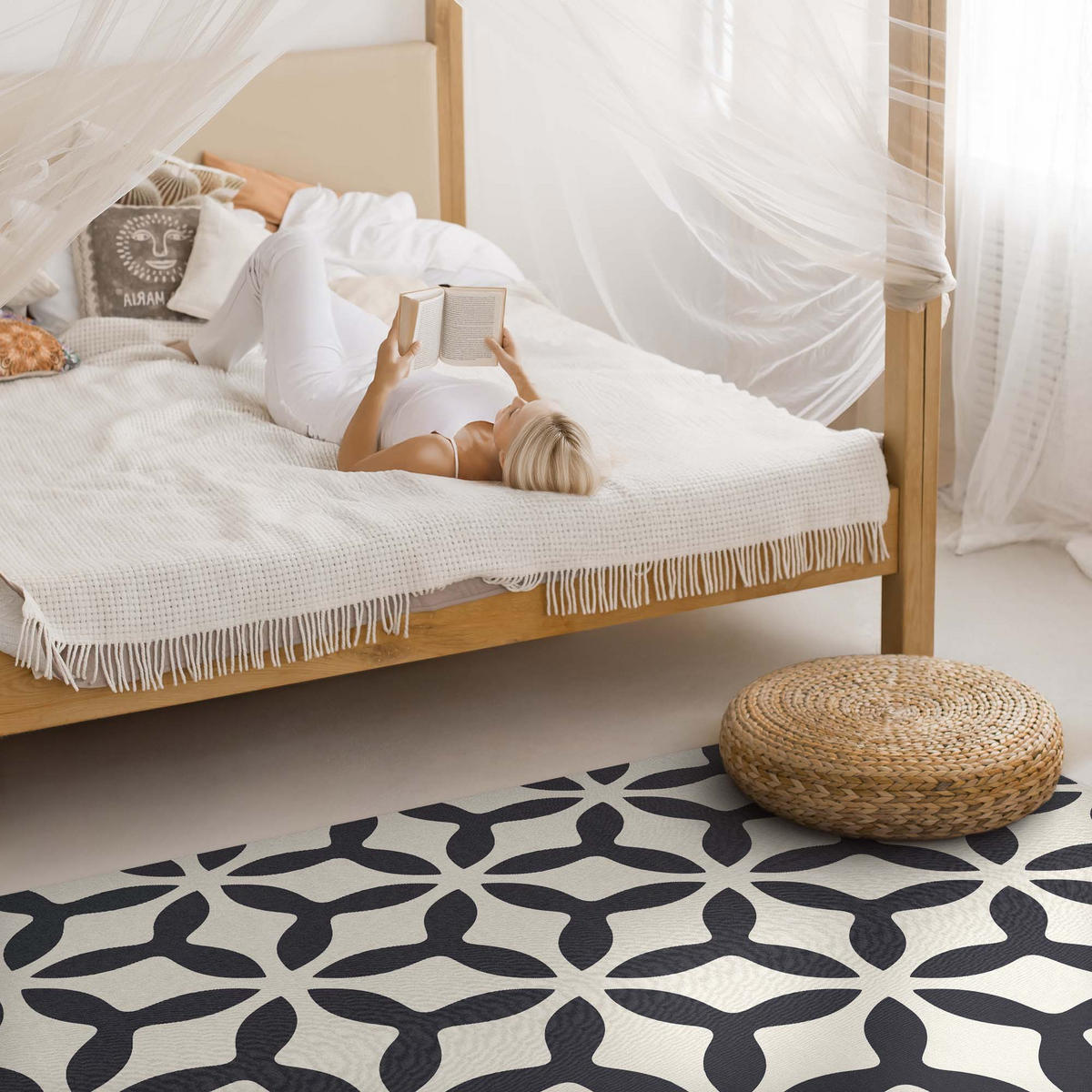 TEPPICH 150x225 cm Modernes Geometrisches Muster - Schwarz, Kunststoff (150/225cm) - Wallfluent