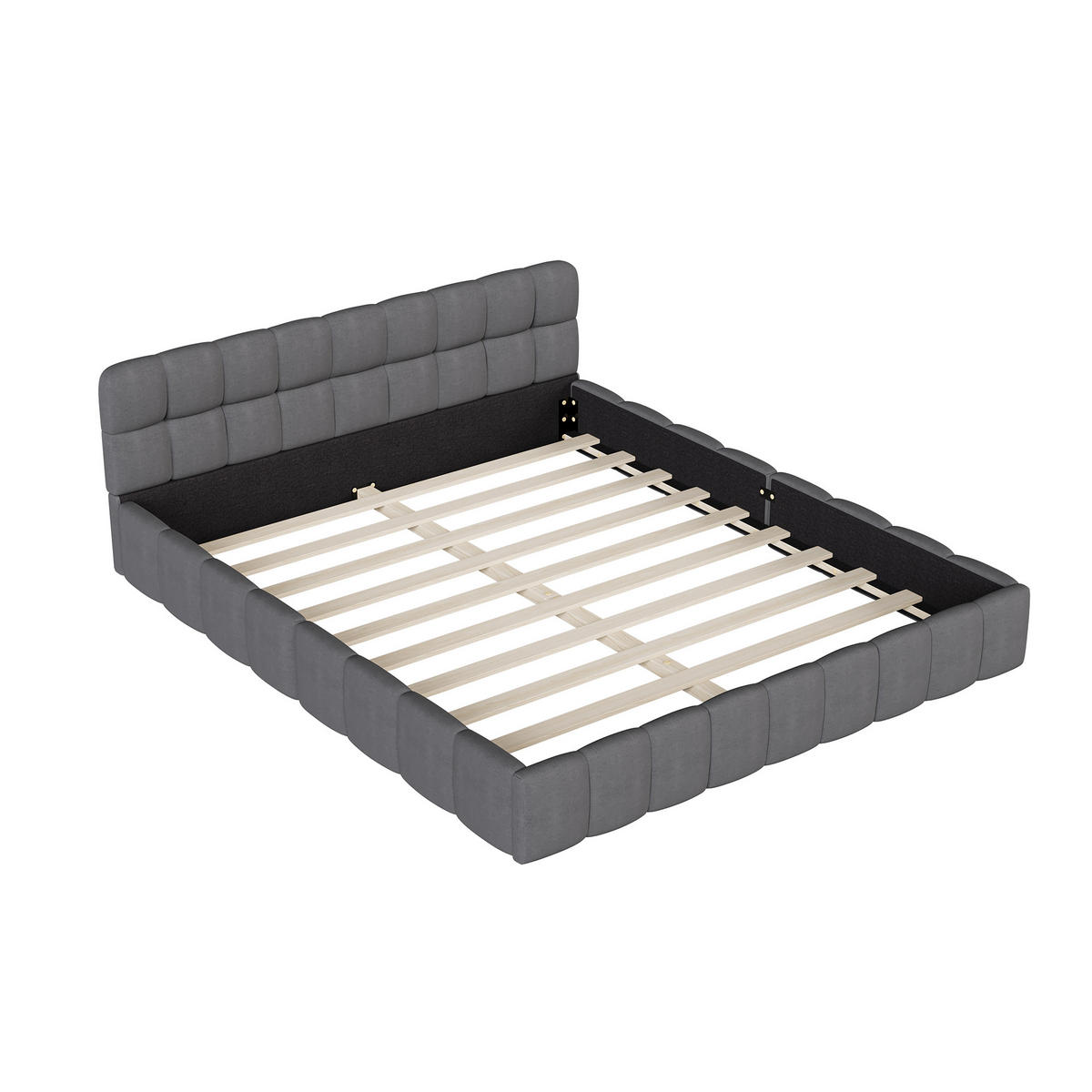 POLSTERBETT 160x200 cm Bubble Design Lattenrost Rückenlehne Leinen grau - Grau, Holz (160/200cm) - LEBENLANG