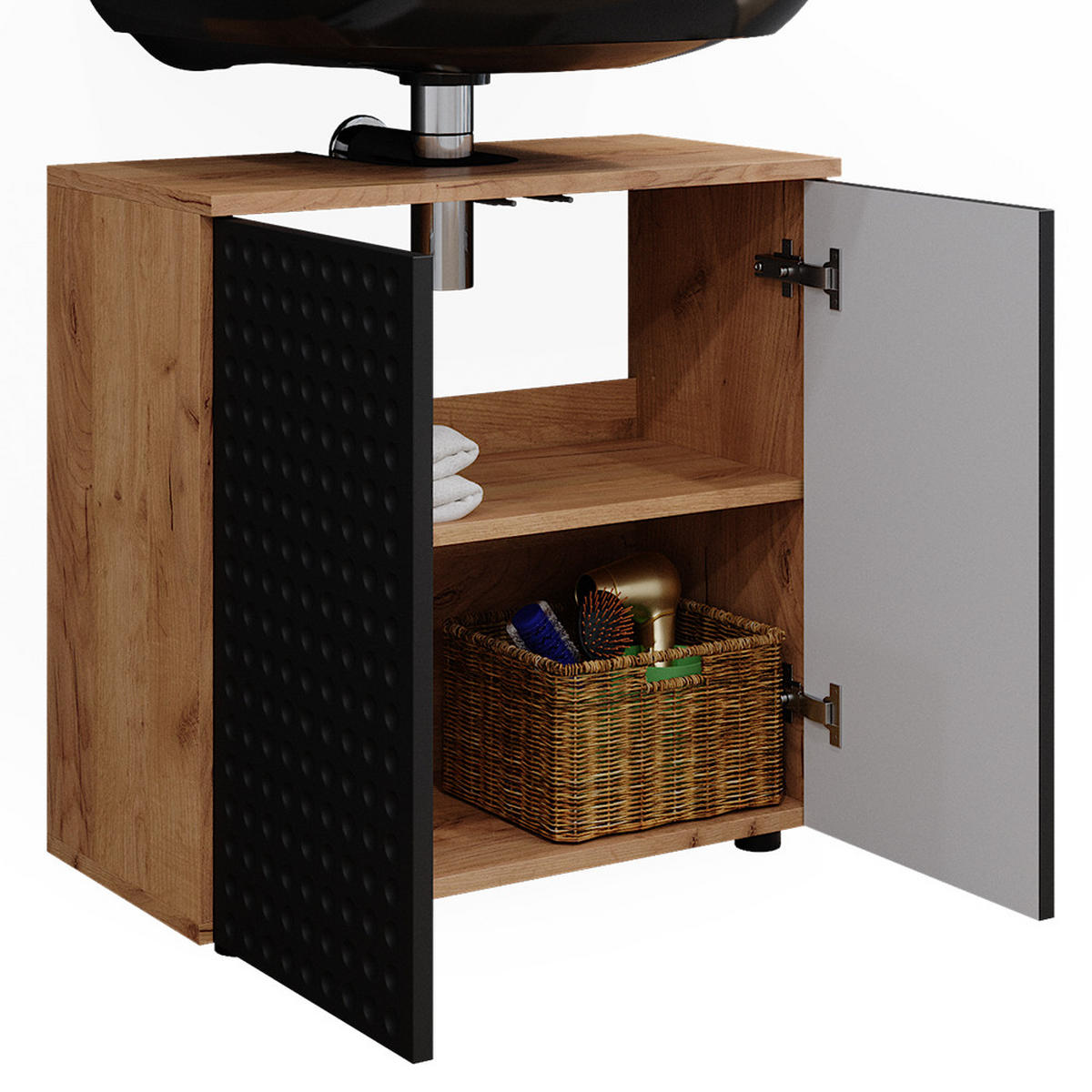 WASCHBECKENUNTERSCHRANK Irma Anthrazit gepunktet 60 x 59 cm - Anthrazit/Eiche Wotan, Holzwerkstoff (60/59/30cm) - Vicco