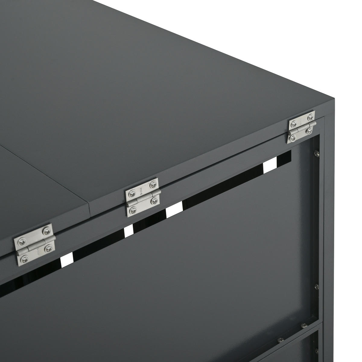 MÜLLTONNENBOX aus Stahl in Grau Holzoptik mit hydraulischem Klappdeckel - Grau, Metall (132/118.5/80cm) - Modfu