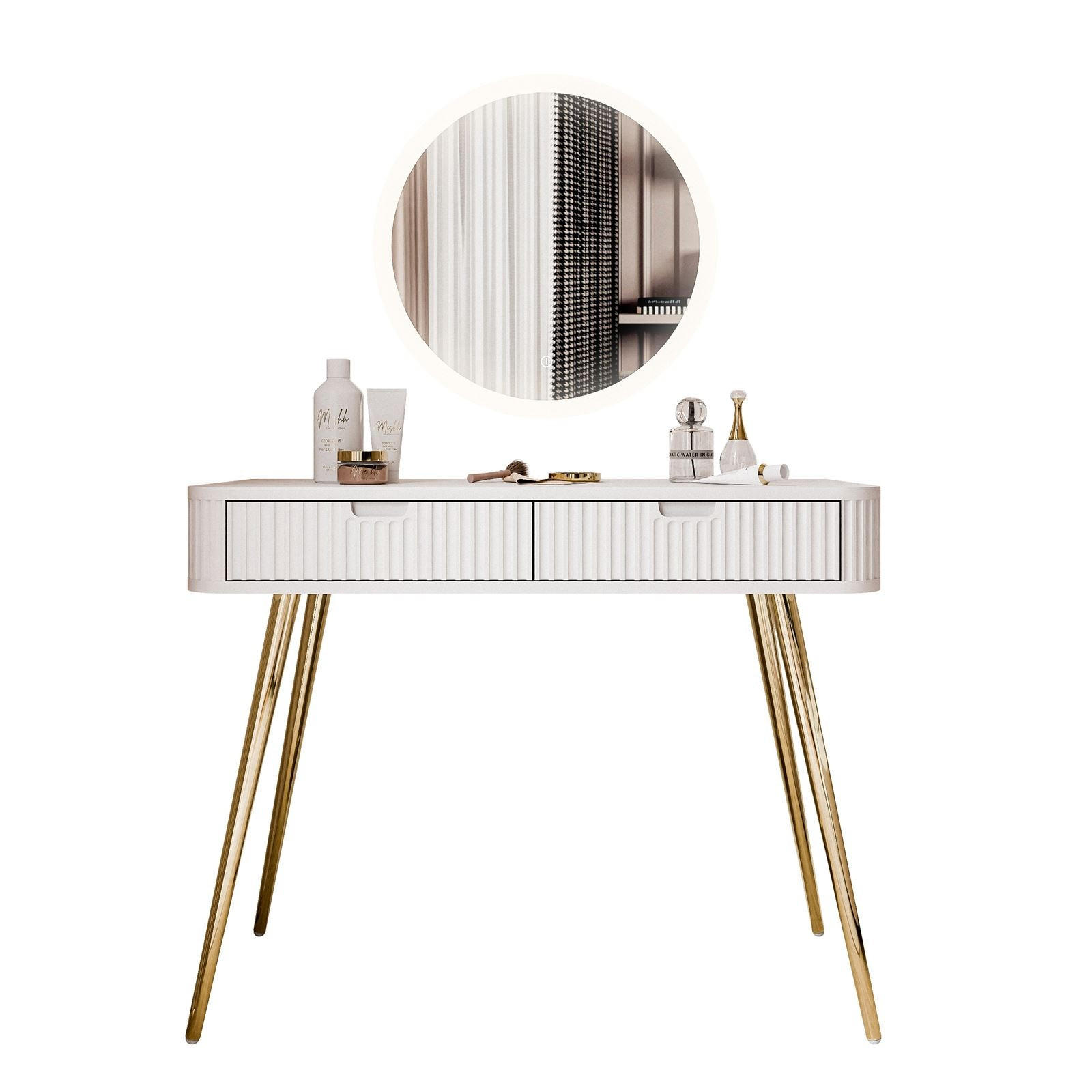 SCHMINKTISCH ZAIRA mit LED Spiegel Weiß - Weiß, Holzwerkstoff (103/80/49cm) - Lookway