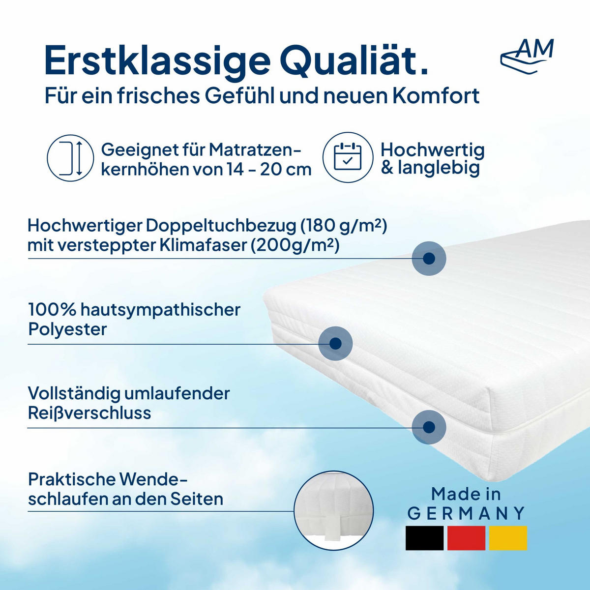 MATRATZENBEZUG Toledo 100/190cm für 16cm Kernhöhe - Weiß, Textil (100/190cm) - AM Qualitätsmatratzen