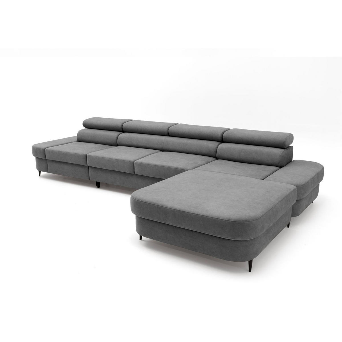ECKSOFA JAZZ MAXI Rechts mit Schlaffunktion 125x195 Velours Dunkelgrau - Dunkelgrau/Schwarz, Holz/Textil (203/350cm) - Muffo