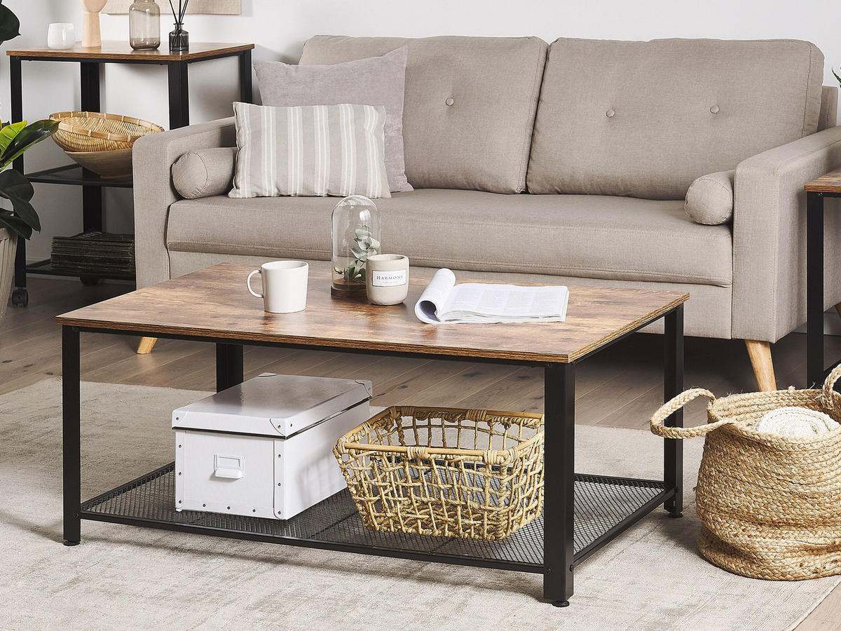 COUCHTISCH dunkler Holzfarbton/schwarz rechteckig 106/60 cm Aston - Dunkelbraun/Schwarz, Holzwerkstoff (60/106/46cm) - Beliani