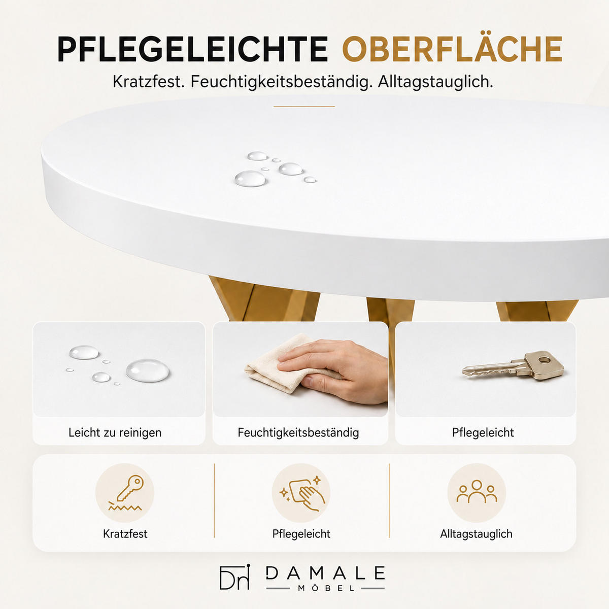 ESSTISCH rund ausziehbar 100/300/76 cm, Weiß, 54 cm Tischplatte + Industrial Metallgestell Gold - Goldfarben/Weiß, Holzwerkstoff/Metall (100/300/76cm) - Damale Möbel