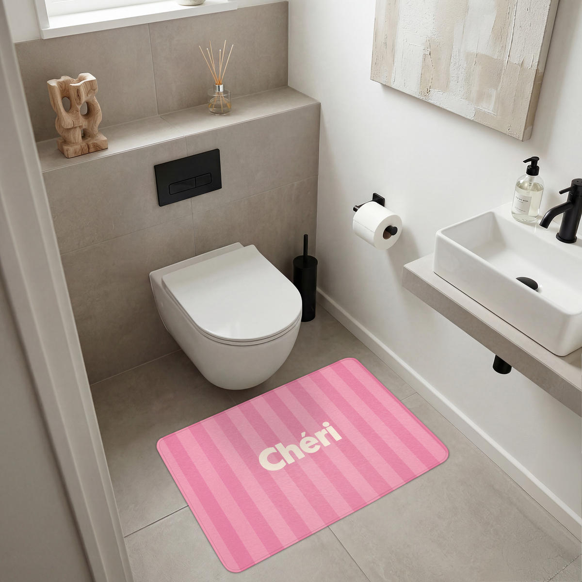 KOUPELNOVÁ PŘEDLOŽKA Pruhované - růžové - Chéri 90x60 cm - růžová, textil/plast (90/60cm) - OnlyWow