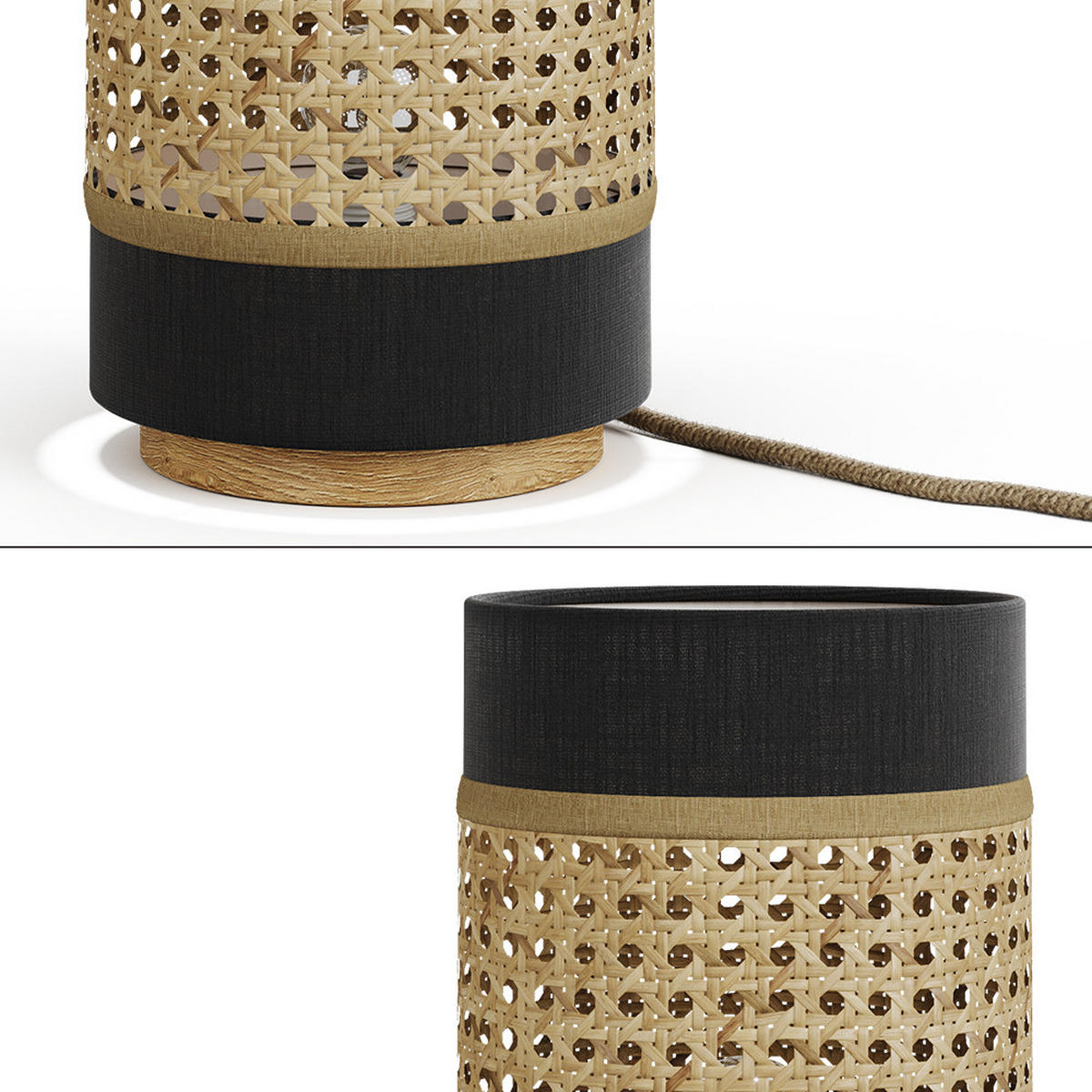 TISCHLAMPE Morten Rattan/Schwarz 17.5 x 26.5 cm - Schwarz/Braun, Holz (17.5/17.5/26.5cm) - Vicco