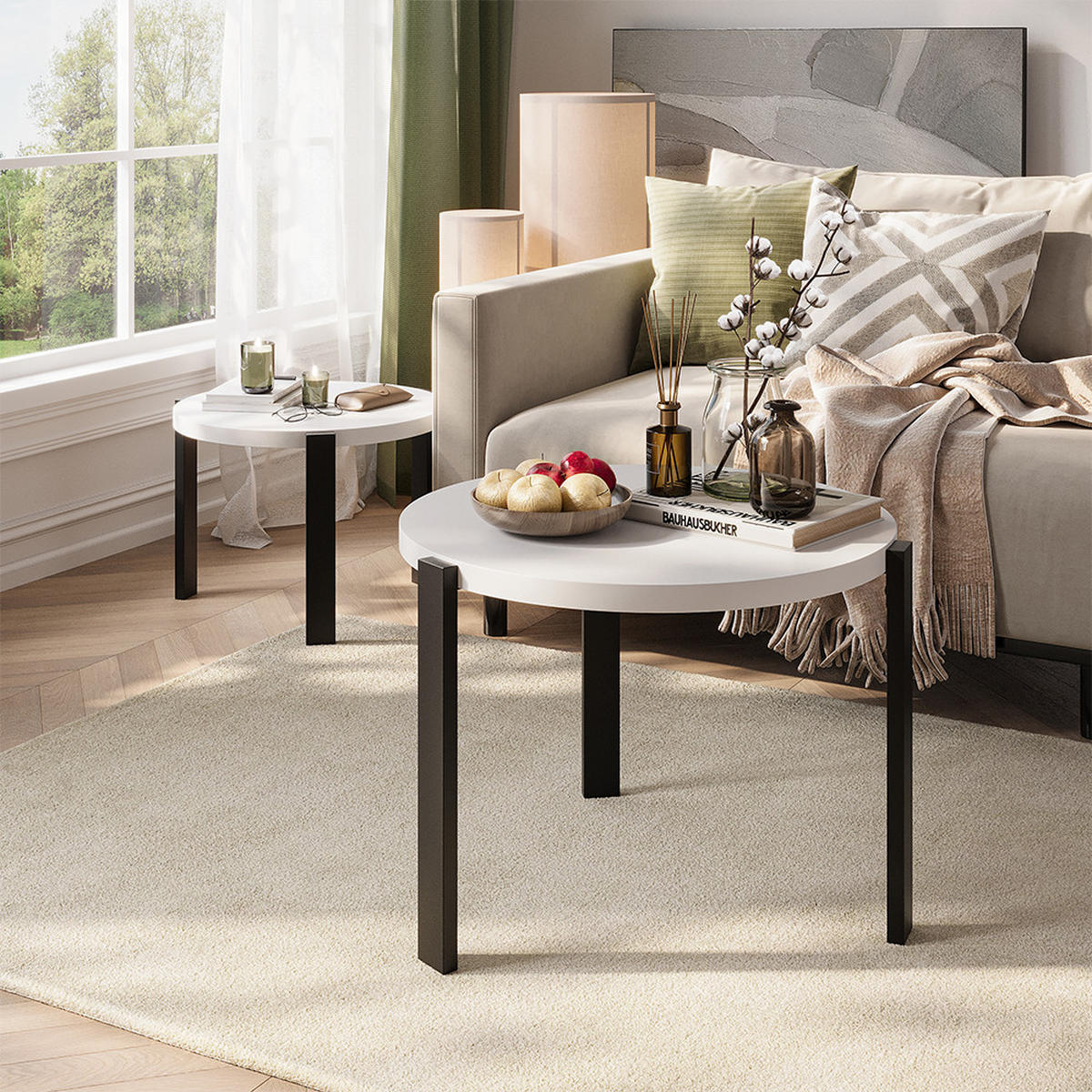 COUCHTISCH-SET Norin, Weiß/Schwarz, 60 x 60 cm - Schwarz/Weiß, Holzwerkstoff (60/60/45cm) - Vicco