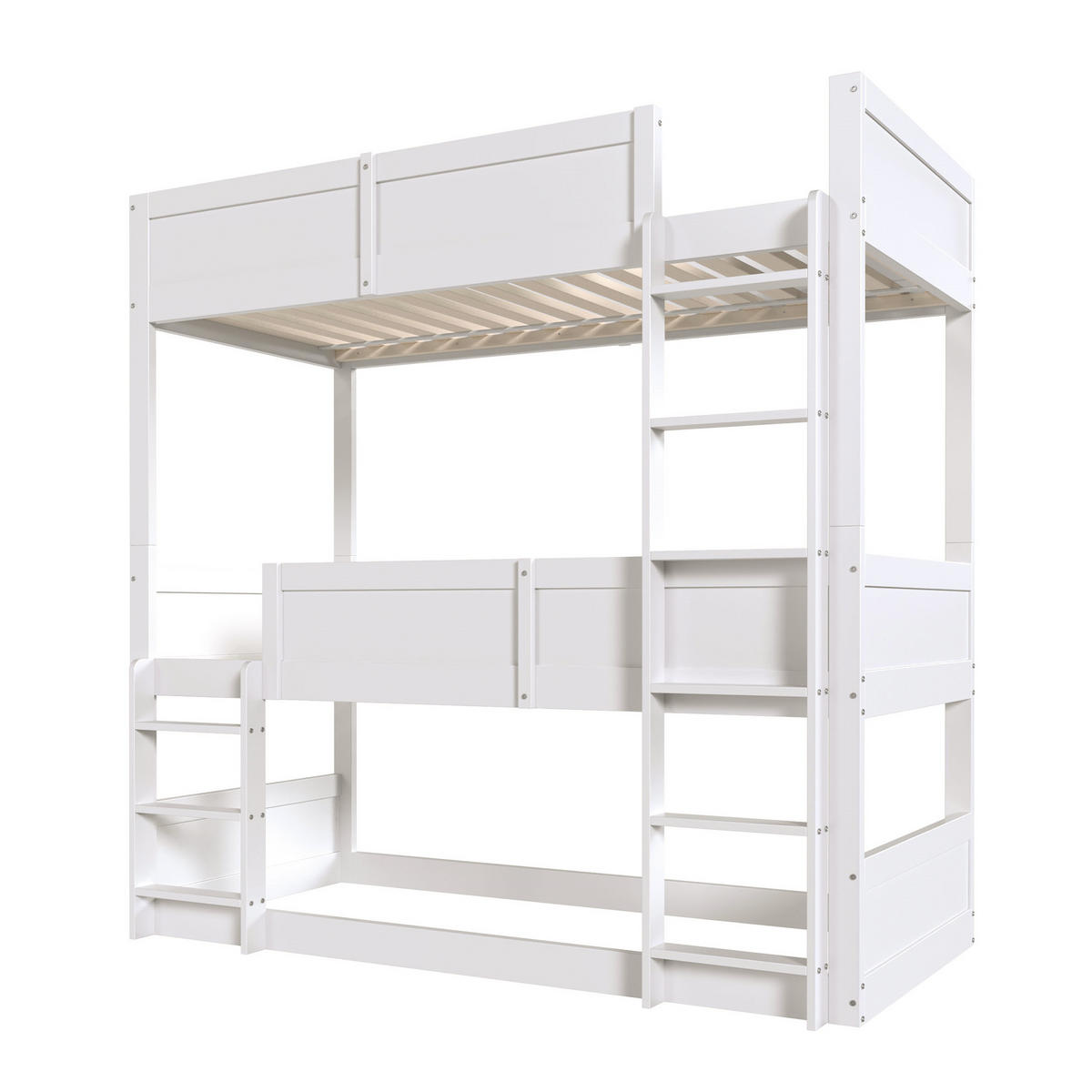 ETAGENBETT 90/200 cm Weiß aus Holz 3 Schlafplätze umbaubar mit hohem Rausfallschutz - Weiß, Holzwerkstoff (90/200cm) - OKWISH