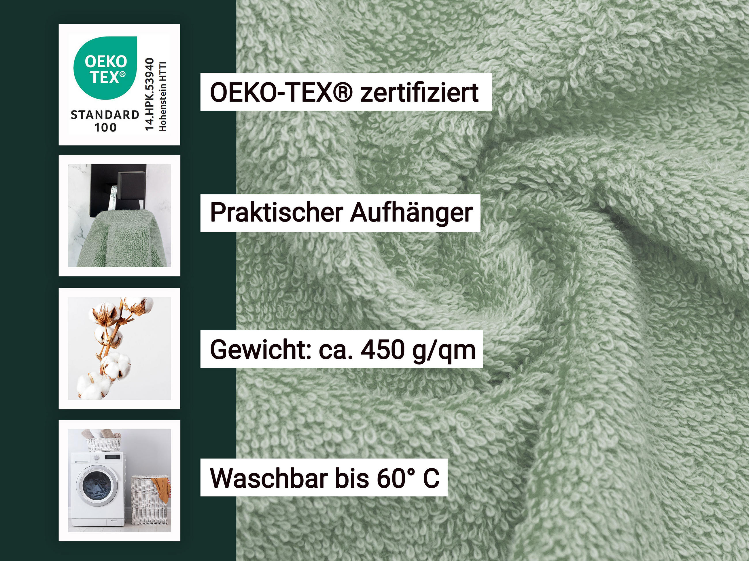 GÄSTETÜCHER, 10er-Set, 30x50 cm, 100% Baumwolle, Grün - Salbeigrün, Textil (30/50cm) - Zollner