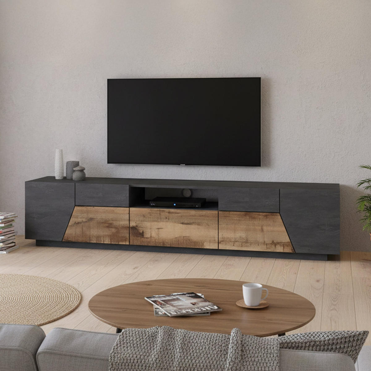 FERNSEHSCHRANK Ahorn, Schiefer 43/220/46 cm - Schieferfarben/Ahornfarben, Holzwerkstoff (220/46/43cm) - DMORA