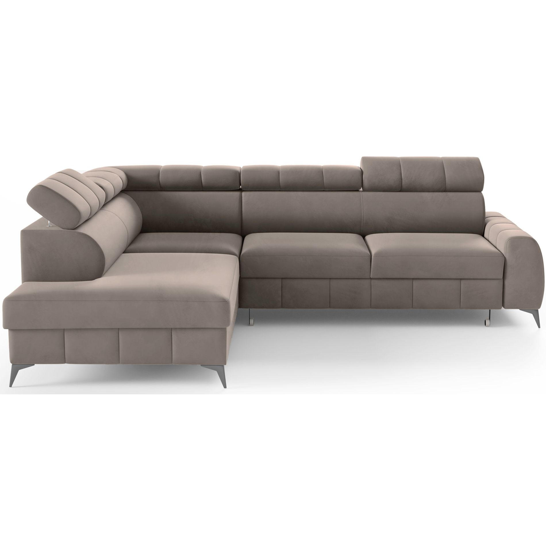 ECKSOFA London Hellbraun Velours - Hellbraun/Schwarz, Textil/Metall (274/203cm) - Selsey