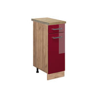 KÜCHENUNTERSCHRANK R-Line Rot Hochglanz 30 cm , AP Eiche - Honigeiche/Bordeaux, Holzwerkstoff (30/81.6/60cm) - Vicco