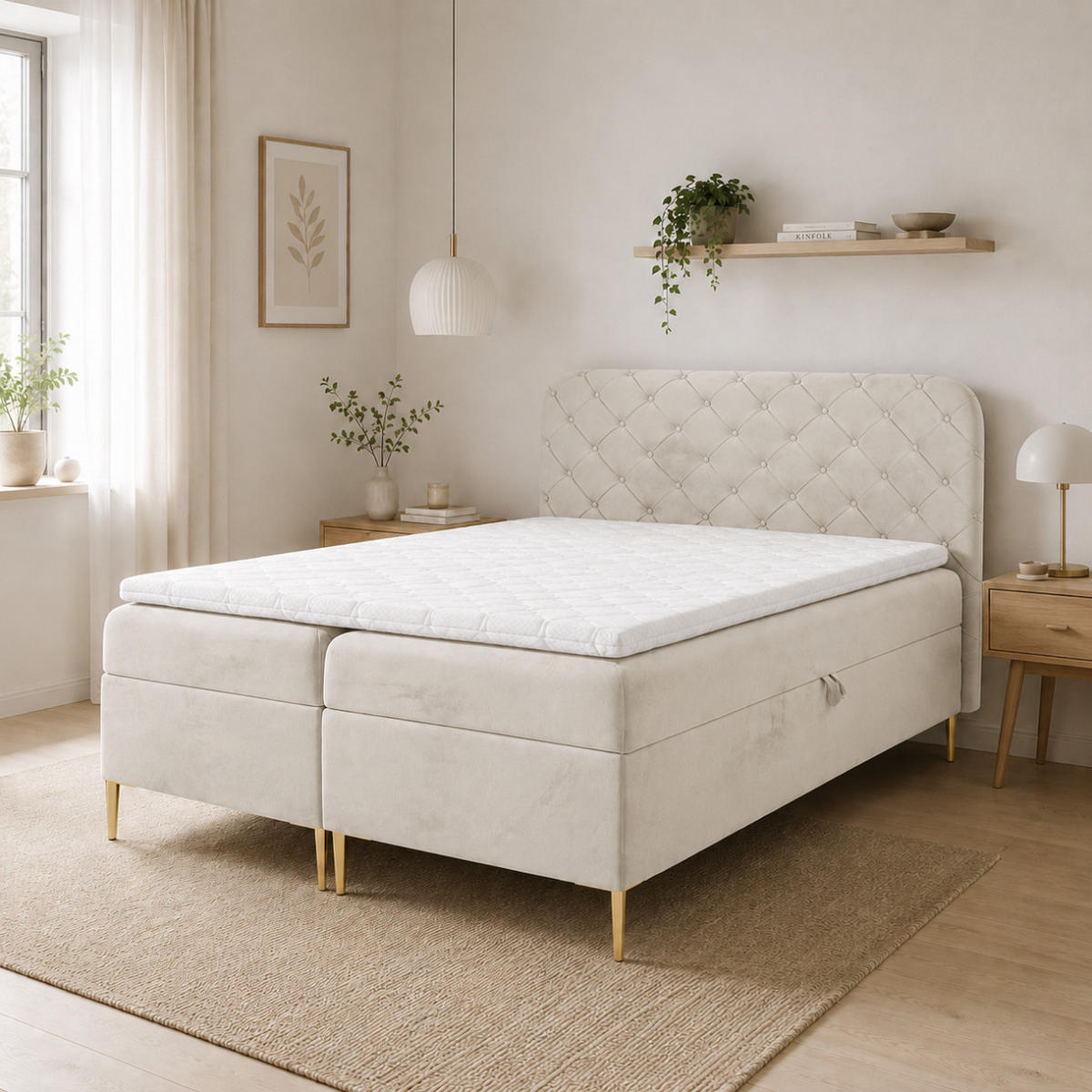 BOXBETT mit zwei Bettkasten 120x200 cm in Creme - Creme, Textil (120/200cm) - Home Collective