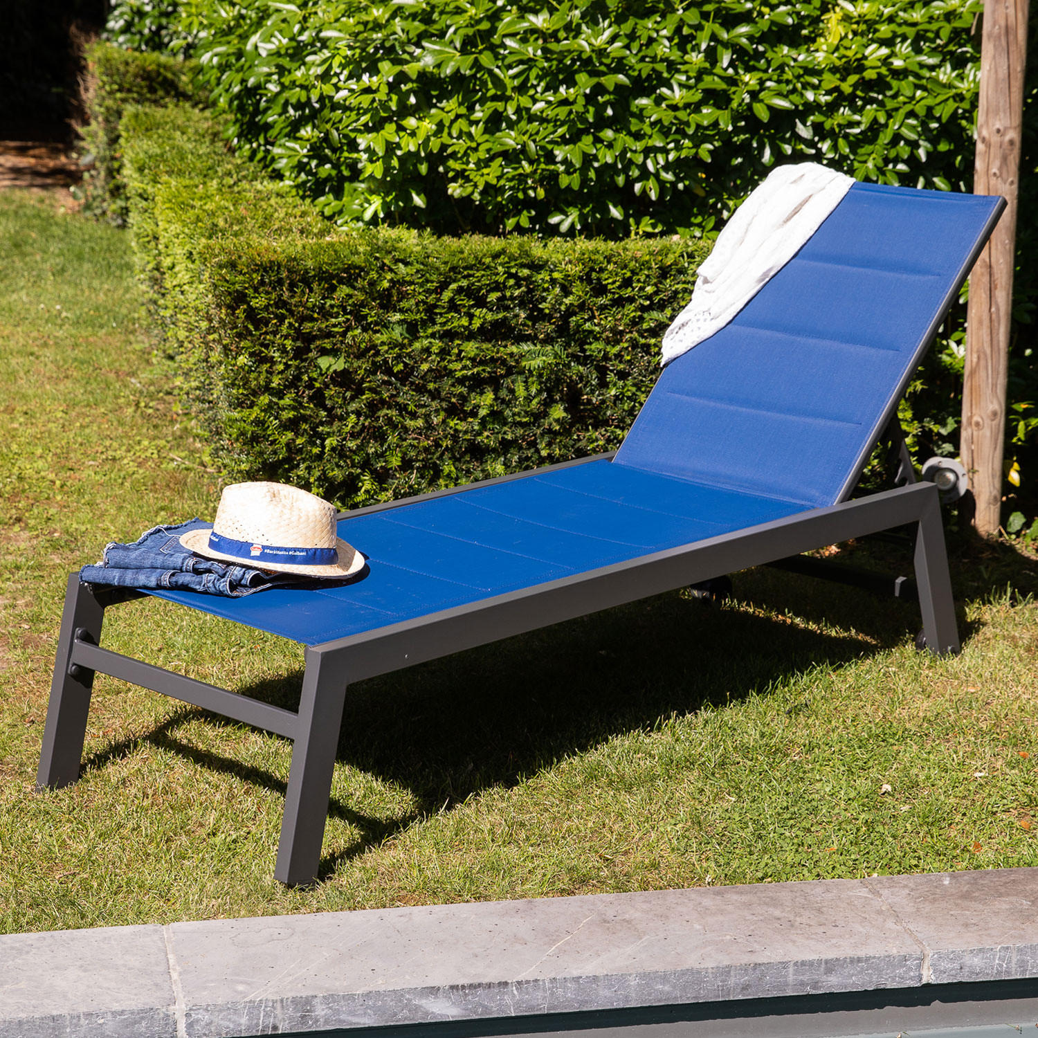 SONNENLIEGE Barbados Dunkelblau und Anthrazitgrau - Dunkelblau, Metall (61/95/198cm) - Happy Garden
