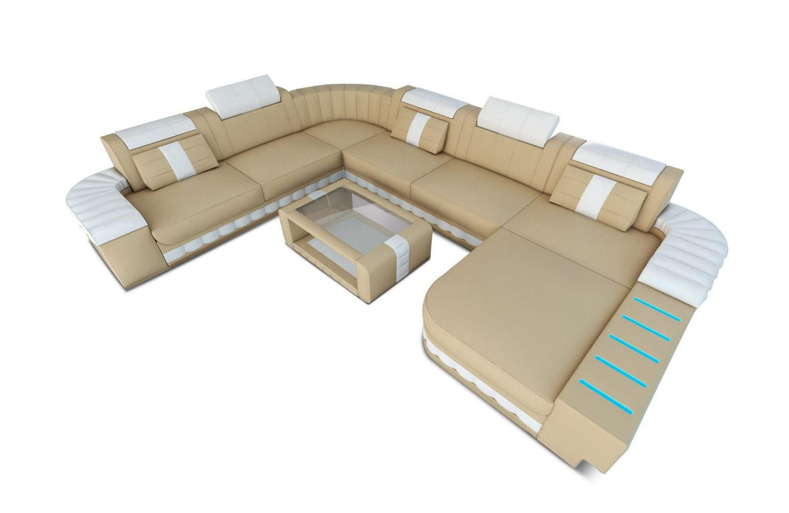 WOHNLANDSCHAFT Bellagio Sandbeige Weiß Büffelleder - Sandfarben, Leder (362/80/287cm)