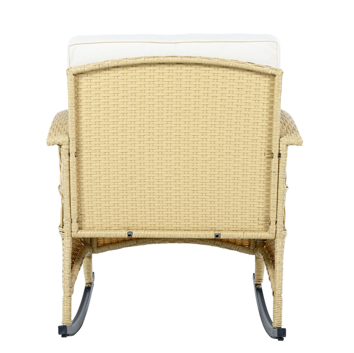 BALKONGARNITUR 3-tlg. mit 2 Schaukelstühlen und Glastisch, wetterfestes Rattan-Design, Beige - Beige, Metall - Redom