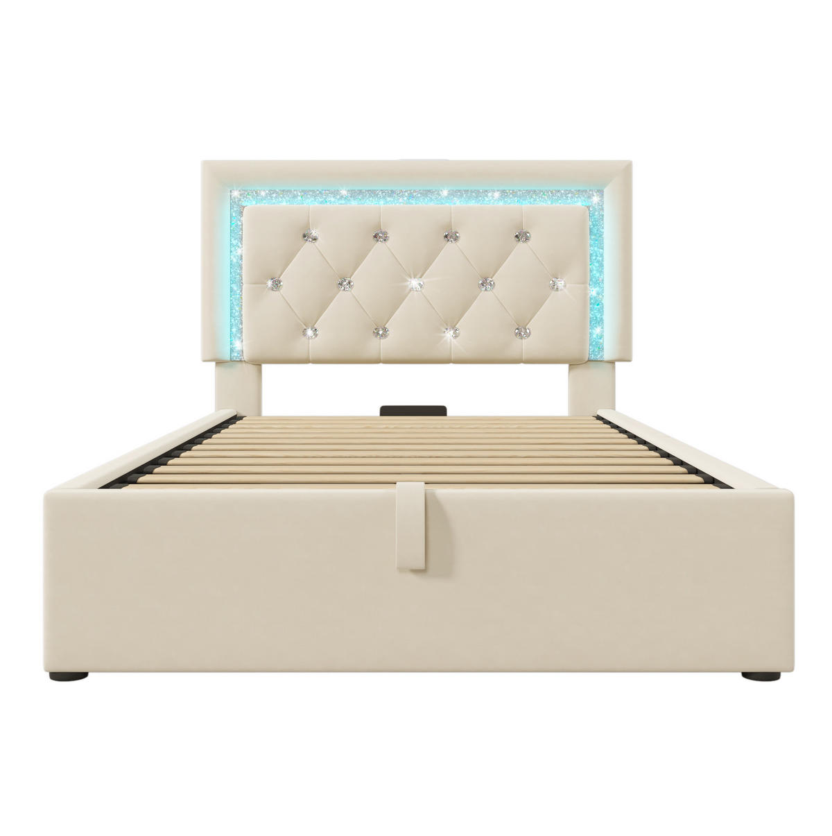 POLSTERBETT aus Samt 90x200 cm in Beige mit LED & Matratze - Beige, Textil (90/200cm) - Modfu